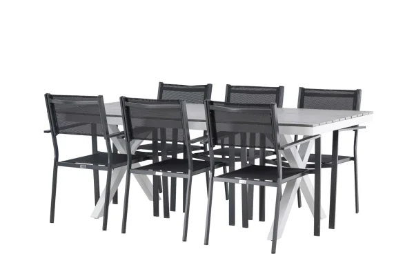 Garcia Gartenset Tisch 100x200cm grau, 6 Stühle Copacabana schwarz.