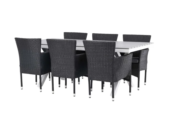 Garcia Gartenset Tisch 100x200cm grau, 6 Stühle Malina schwarz.