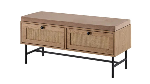 Garderobenbank Eiche Holzdekor - Polyrattan B 100 x H 48 cm - RATVAN