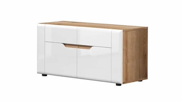 Garderobenbank weiß hochglanz - Eiche 91 cm - JARON