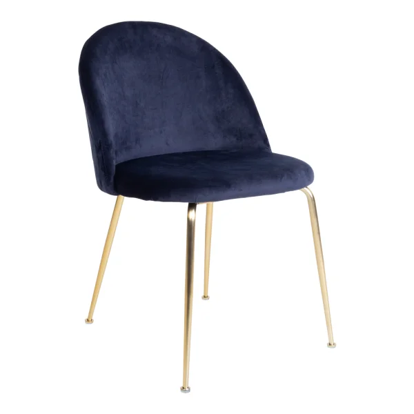 Geles Esszimmerstuhl blaues Velour, Beine im Messing Look.