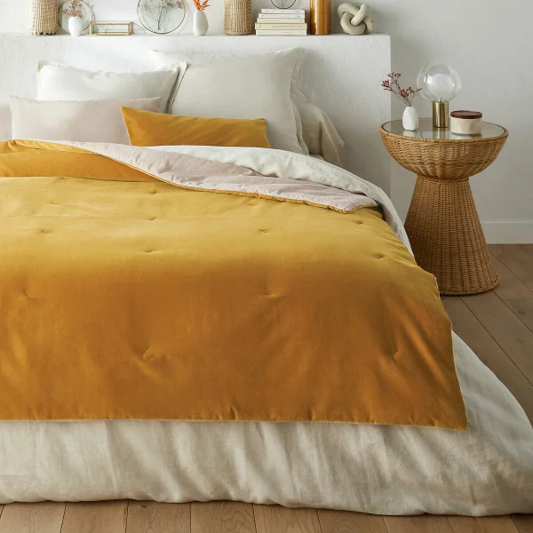 Gesteppte Tagesdecke Velvet, Baumwollsamt/leinen-mix Uni 150 x 150 cm