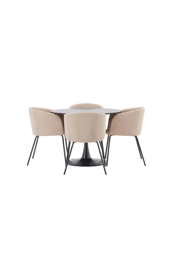 Glade Essgruppe Tisch schwarz und 4 berit Stühle beige.