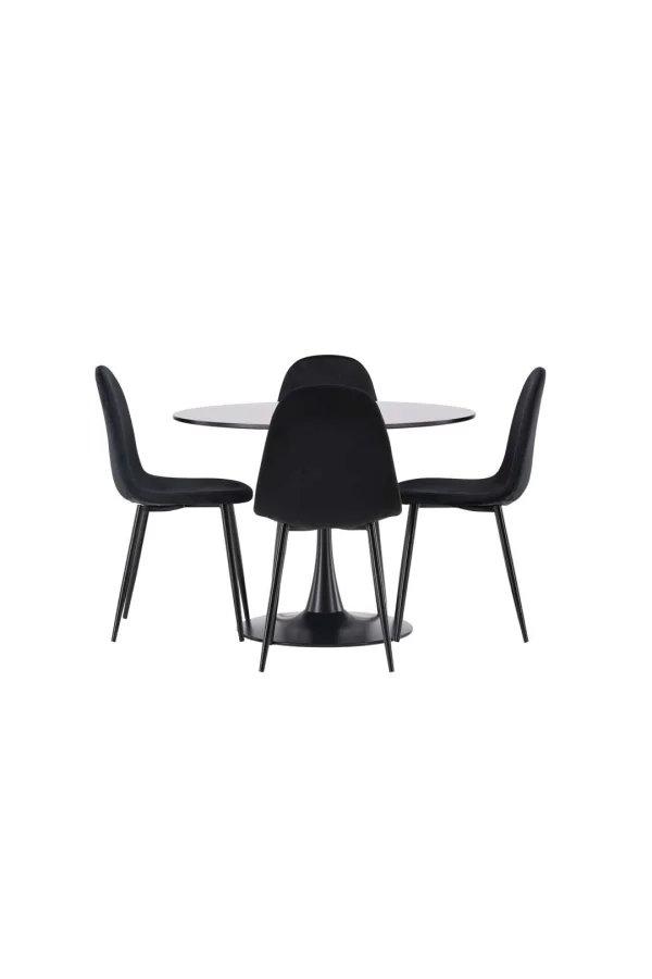 Glade Essgruppe Tisch schwarz und 4 Polar Stühle schwarz.
