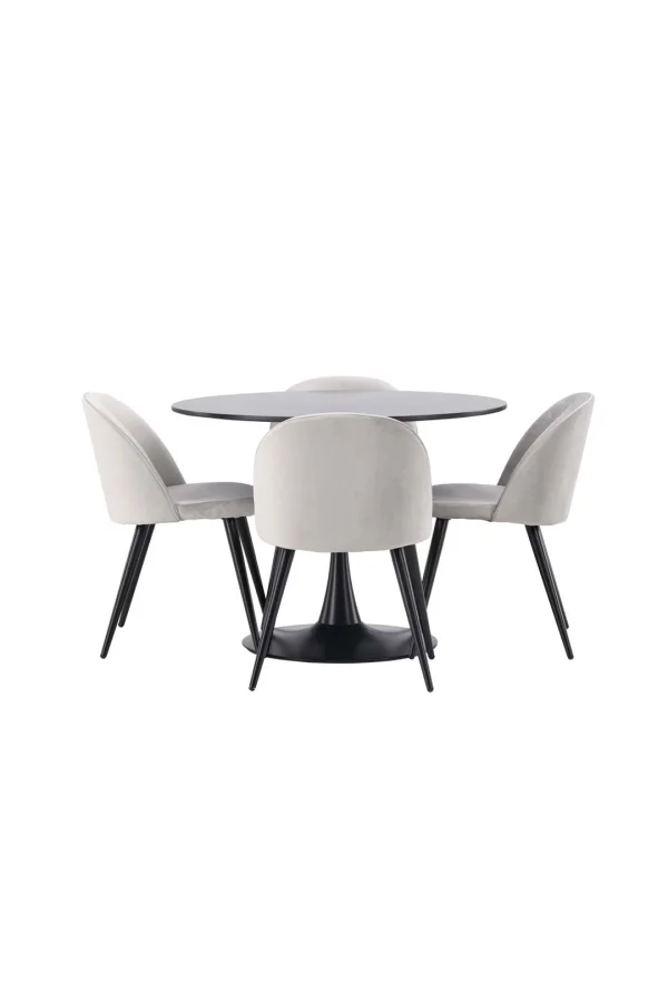Glade Essgruppe Tisch schwarz und 4 Velvet Stühle grau.