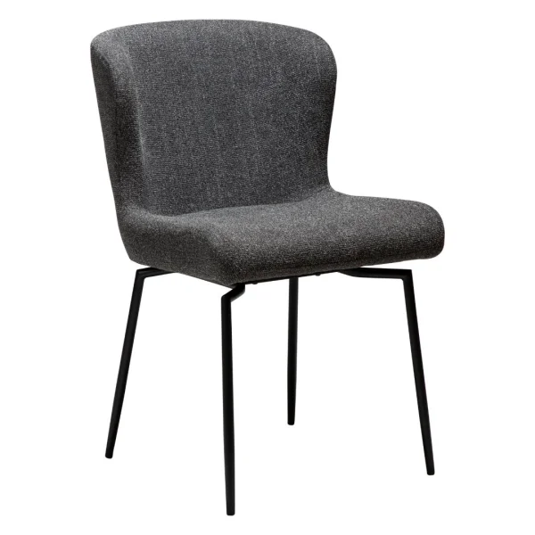 Glam Dan-Form Esszimmerstuhl Drehfuß Bouclé dunkelgrau.