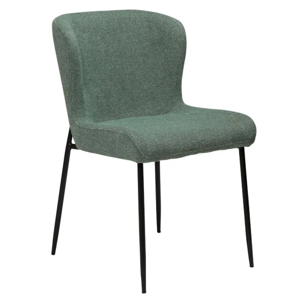 Glam Esszimmerstuhl Bouclé grünlich.