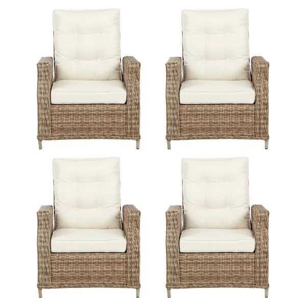 Gram 4 x Gartenstuhl Polyrattan mit Kissen natur.