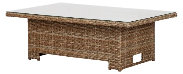 Gram Gartentisch 134 x 84 cm H 68/44, mit "up & down", mit Glasplatte, natur.