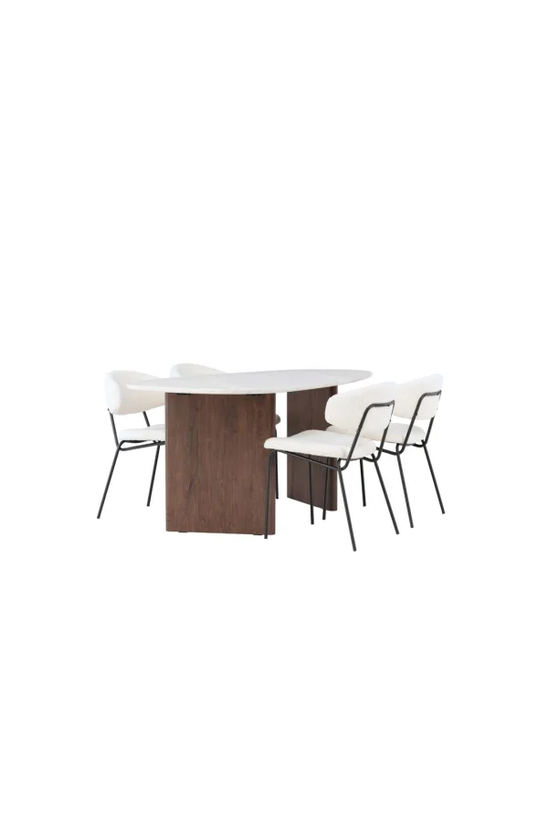 Grönvik Essgruppe Tisch offwhite und 4 Chico Stühle weiß.