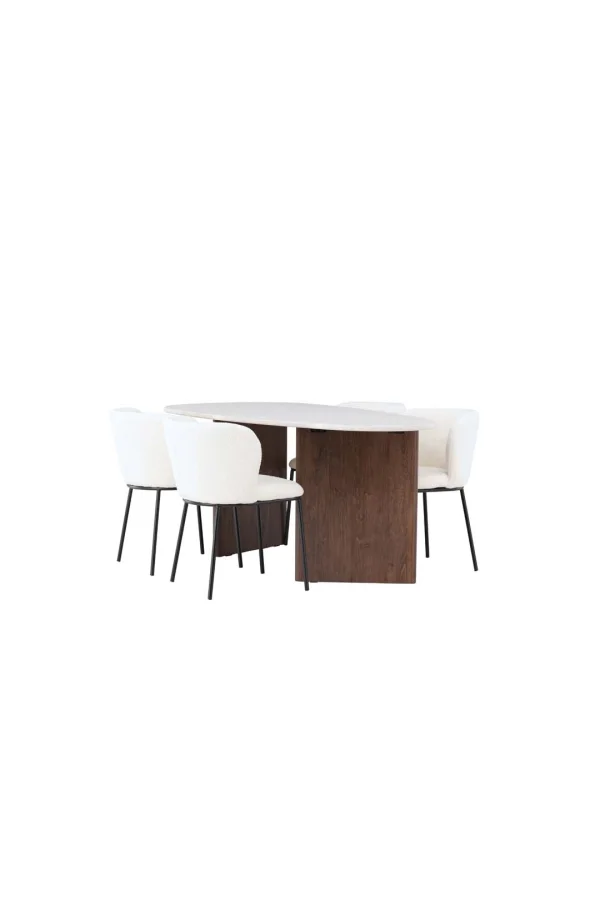 Grönvik Essgruppe Tisch offwhite und 4 Edina Stühle weiß.