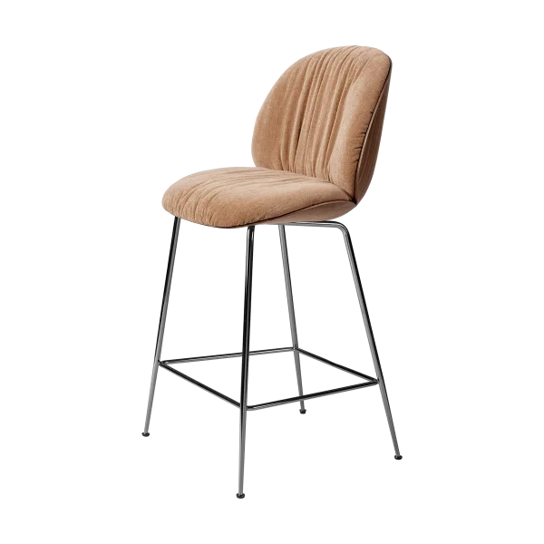 GUBI Beetle Soft Barhocker 65 cm vorderseitig bezogen Belsuede Dedar 132-lackierte Walnuss-Schwarz Chrom