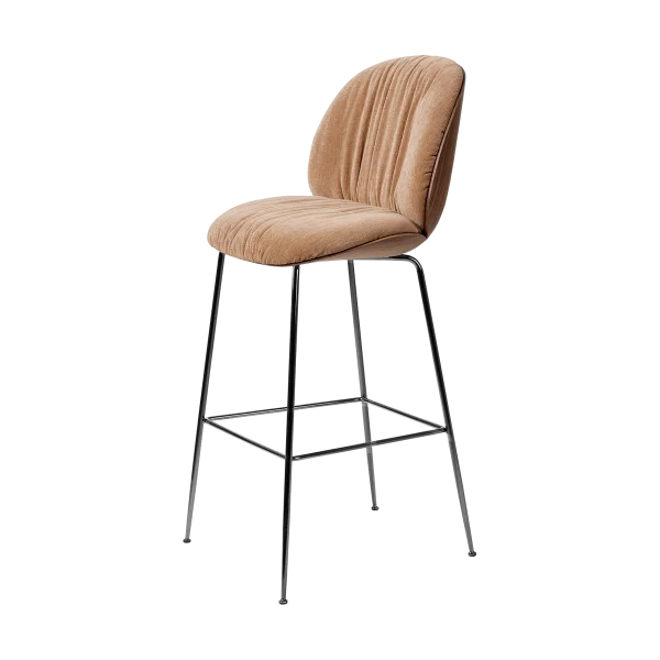 GUBI Beetle Soft Barhocker 75 cm vollgepolstert Belsuede Dedar 132-lackierte Walnuss-Schwarz Chrom