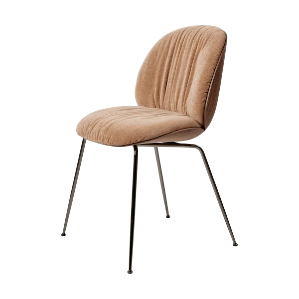 GUBI Beetle Soft Stuhl vorne bezogen Belsuede Dedar 132-mattlackierte Walnuss-Schwarz Chrom