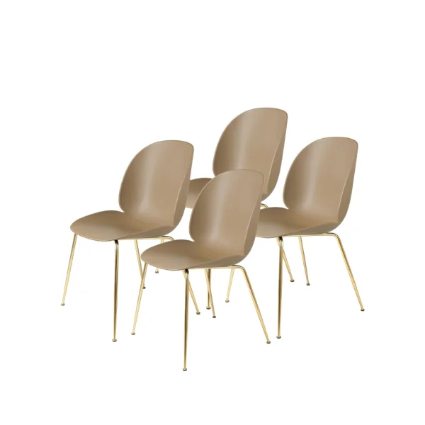 GUBI Beetle Stuhl 4er Pack Pebble brown, Gestell aus Messing