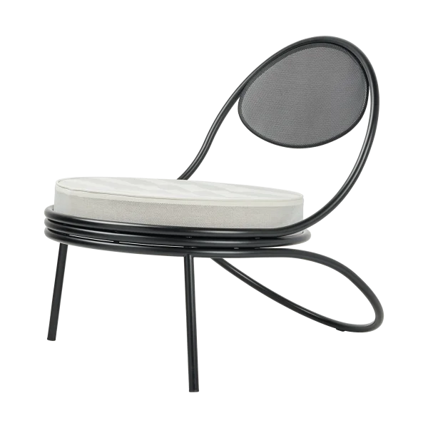 GUBI Copacabana Outdoor Lounge Chair gepolsterter Sitz Leslie stripe limonta 020-schwarze Beine