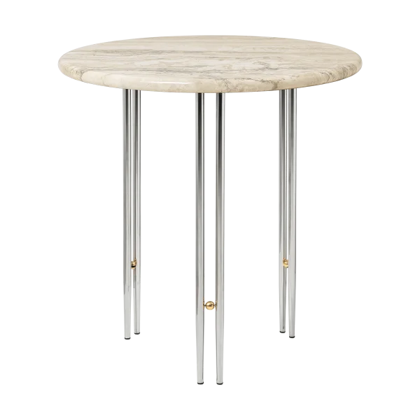 GUBI IOI Beistelltisch Ø50cm Chrom-Messing-rippled beige