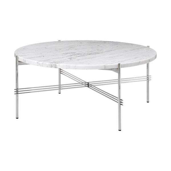 GUBI TS Beistelltisch polierter Stahl Ø80 White carrara marble