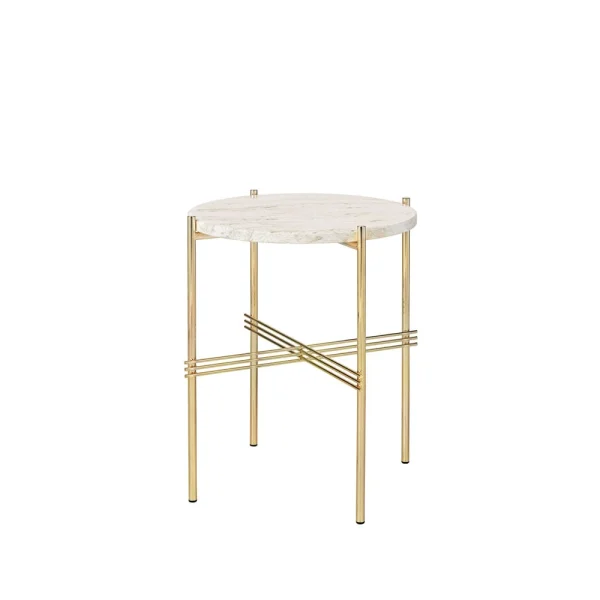 GUBI TS Round Sideboard Natural white travertine, ø40, Messinggestell
