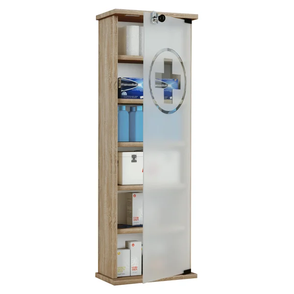 Gusal Badschrank , Medizinschrank mit Glastür Sonoma-Eiche dekor.