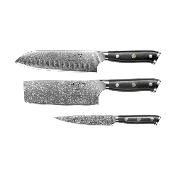 Hâws Damascus By Hâws Messer-Set 3-teilig Schwarz-rostfreier Stahl