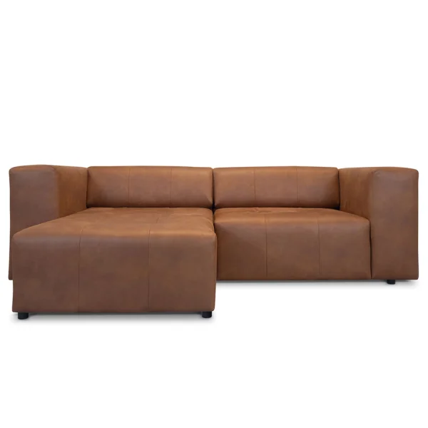 Heaven Sofa mit Chaiselong rechts oder links gewendet Cognacfarben Leder.