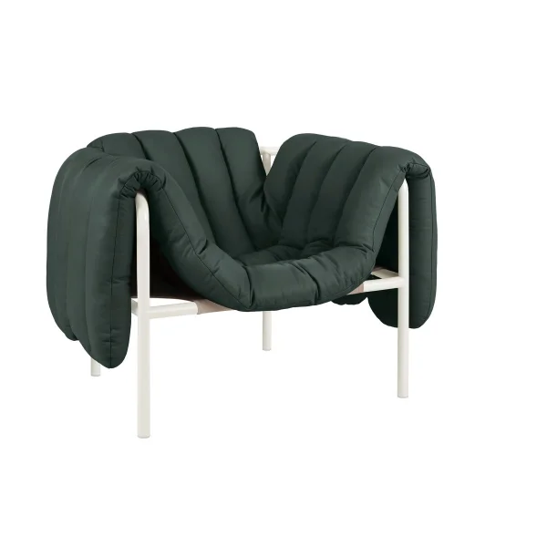 Hem Puffy Loungesessel Dark green leather-cream
