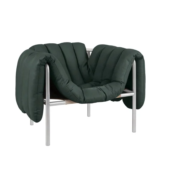 Hem Puffy Loungesessel Dark green leather-edelstahl