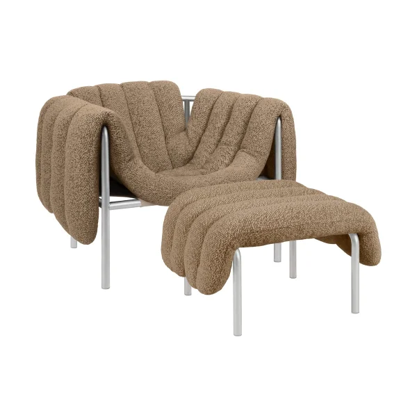 Hem Puffy Loungesessel + Ottoman Sawdust-edelstahl