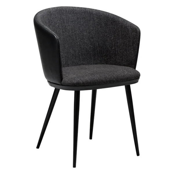 Hey Dan-Form Esszimmerstuhl mit Armlehnen Bouclé, PU-Kunstleder schwarz.