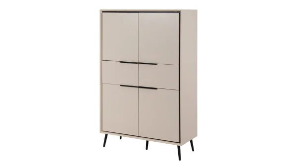 Highboard 4 Türen 2 Schubladen beige schwarz 90 cm - ARONA
