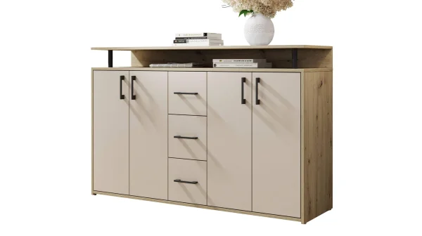 Highboard 4 Türen 3 Schubladen Artisan Eiche beige 139 cm - DRIFT