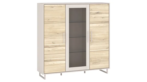 Highboard mit Glastür Eiche teilmassiv geölt 146 cm - KAI