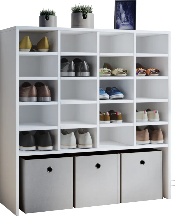 Hinsol XL Schuhschrank 20 Fächer und 1 breites Fach weiß.