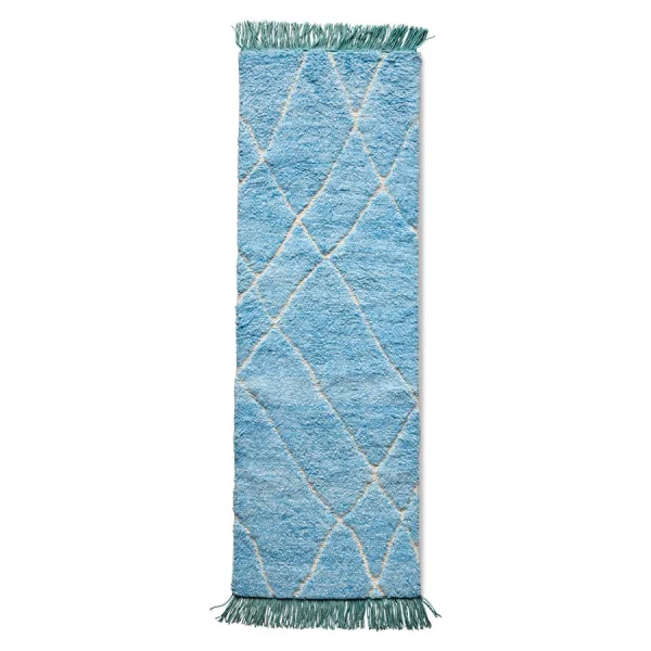 HKliving Handgeknüpfter Läufer 80x250 cm Wolle Blau-türkis