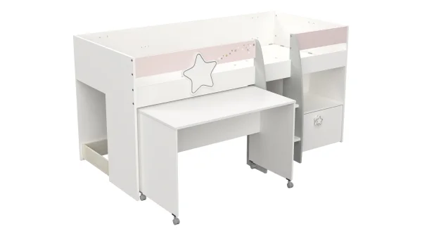 Hochbett 90 x 200 cm weiß - mit Schreibtisch - ETOILES