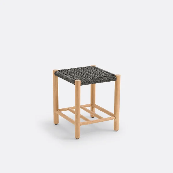 Hocker Jalek, Teak Und Kunstharzgeflecht
