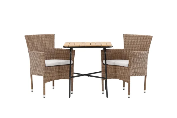Holmbeck Gartenset Tisch, 2 Stühle natur.