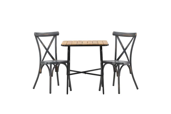 Holmbeck Gartenset Tisch, 2 Stühle natur,dunkel grau.