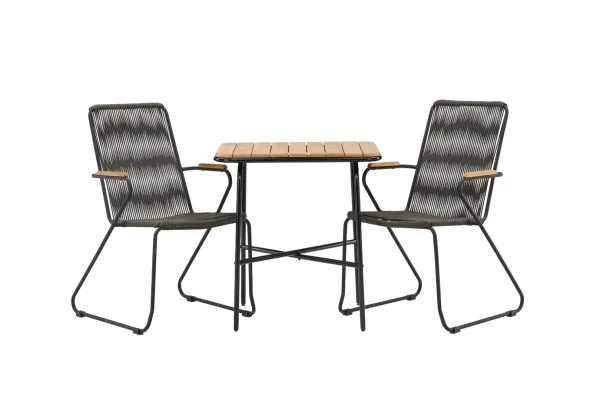 Holmbeck Gartenset Tisch, 2 Stühle natur,schwarz.