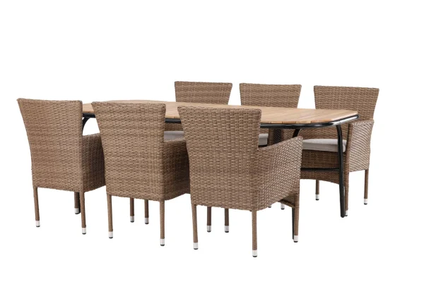 Holmbeck Gartenset Tisch 90x200cm natur, 6 Stühle Malina natur.