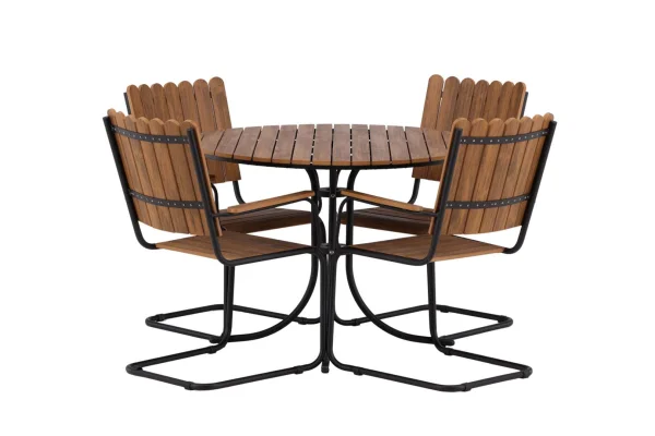 Holmsund Gartenset Tisch Ø100cm natur, 4 Stühle natur.
