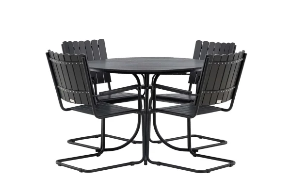 Holmsund Gartenset Tisch Ø100cm schwarz, 4 Stühle schwarz.