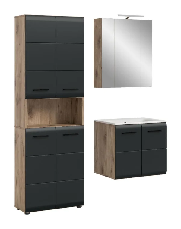 Ice Badmöbelset I16 Schwarz matt, Eiche Dekor.