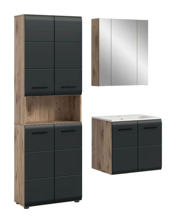 Ice Badmöbelset I17 Schwarz matt, Eiche Dekor.