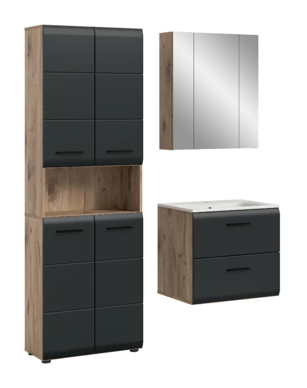 Ice Badmöbelset I18 Schwarz matt, Eiche Dekor.