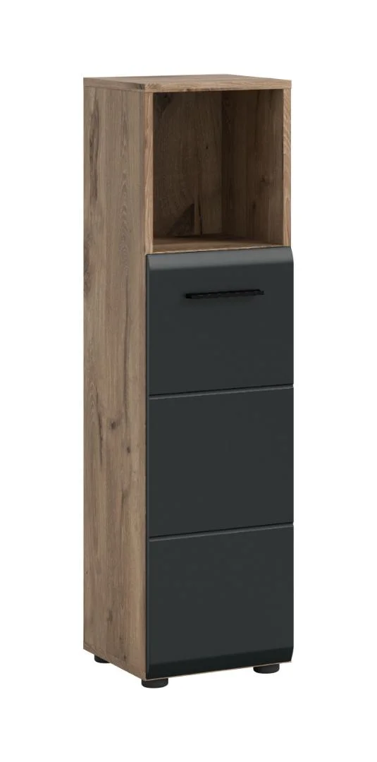 Ice Badschrank 1 Tür, 1 Regal Schwarz matt, Eiche Dekor.