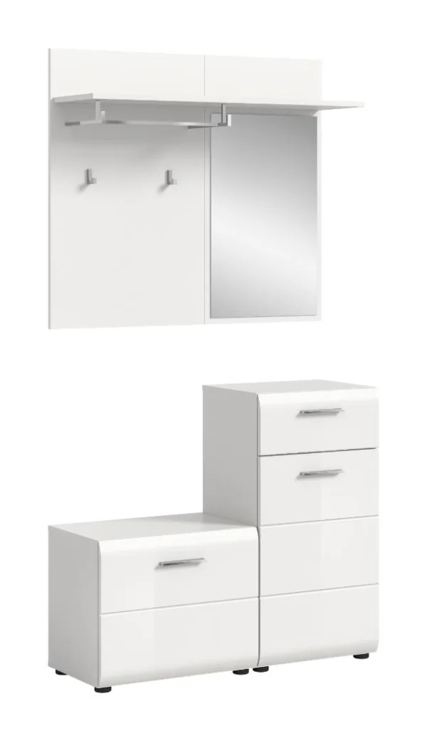 Ice Garderobenmöbel Set Weiß hochglanz, weiß.