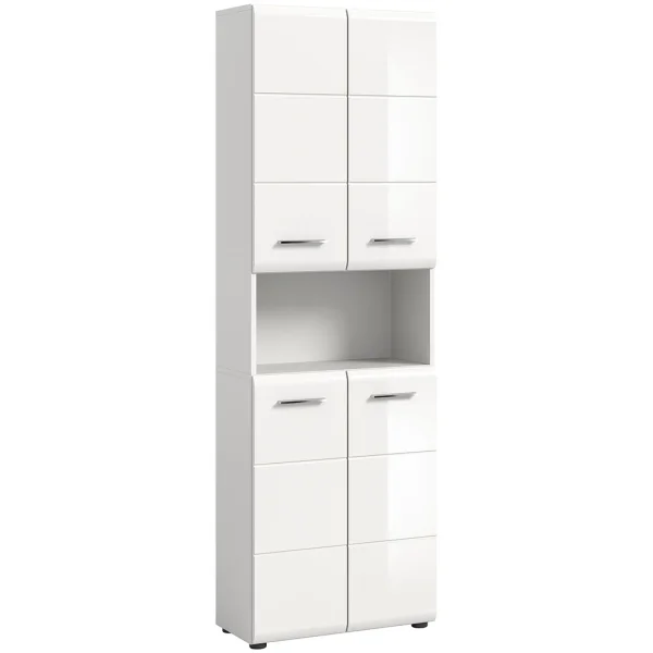 Ice Hochschrank Bad 4 Türen 1 Fach weiß Hochglanz.