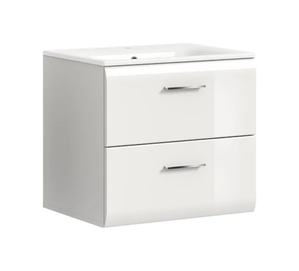 Ice Waschbeckenunterschrank Inkl. Waschbecken 2 Schubladen Weiß hochglanz, weiß.
